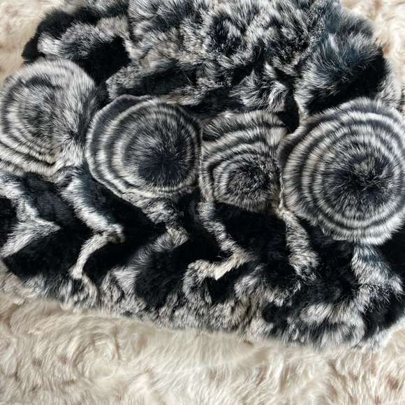 Black and Gray Rabbit Fur Winter Beanie Hat - Picture 4 of 7